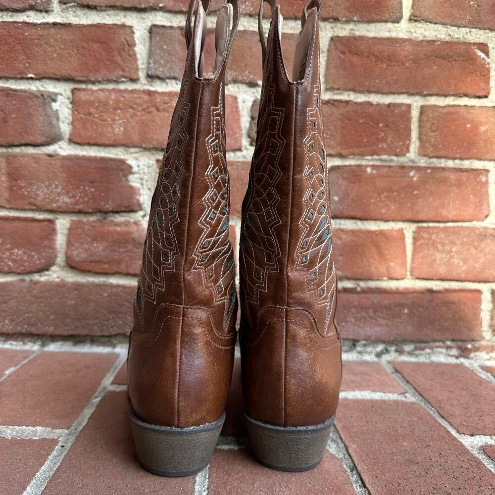 Free People Matisse Willa Western Boots Brown Turquoise Embroidered 7.5 NEW - Picture 13 of 16